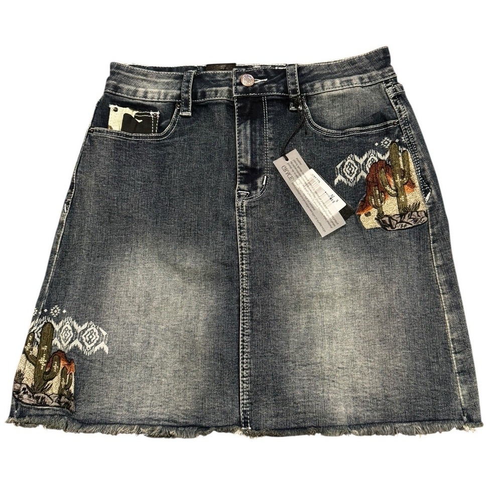 Grace in LA Denim Skirt Womens‎ S Camo Pockets Embroidered Western Mini